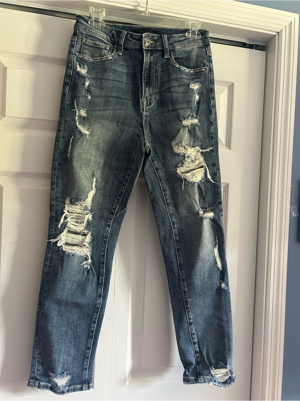 Women's Distressed Boyfriend Jeans — Washed Dark Blue